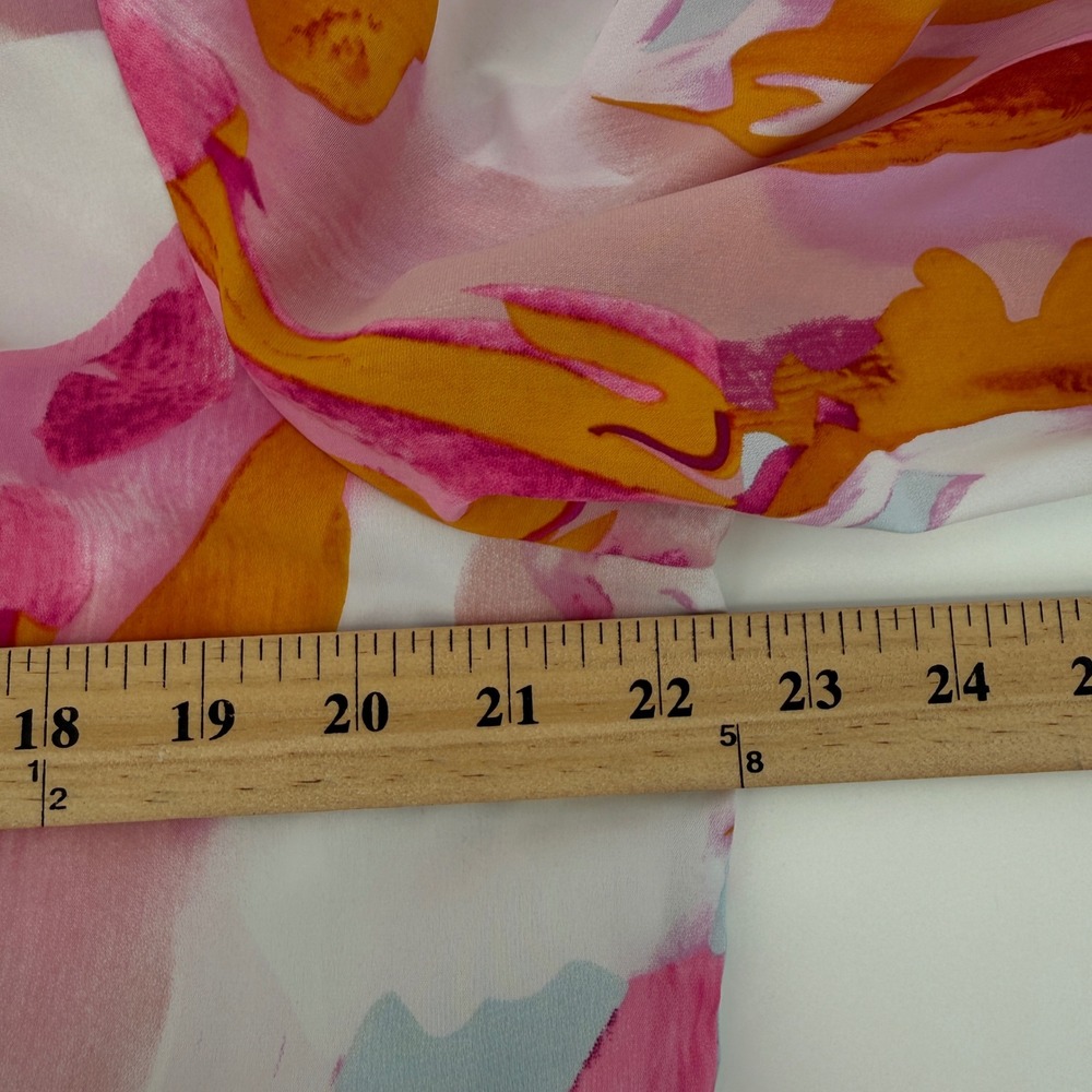 Mascomoda Womens Pink Orange Abstract V-Neck Smocked Cuff Blouse Large - Picture 7 of 9